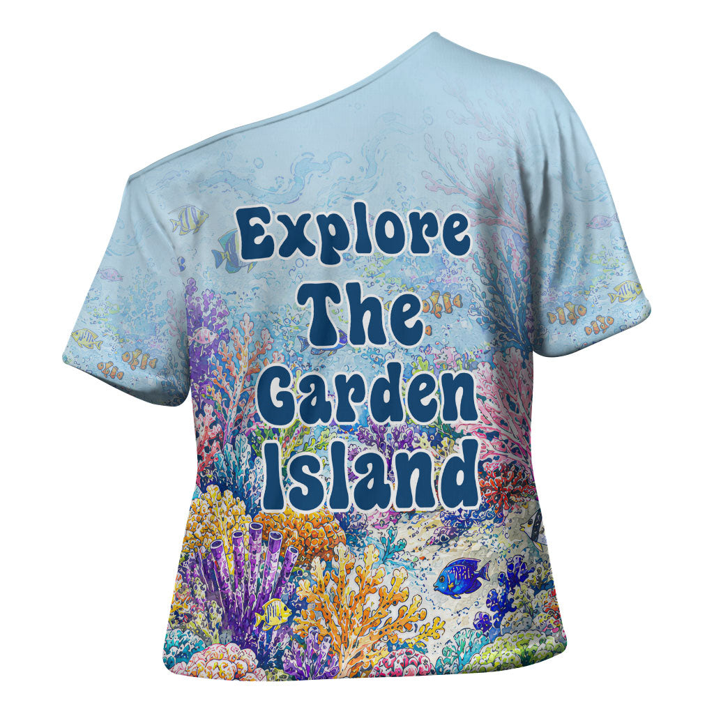Fiji Taveuni Rainbow Reef Cross Shoulder Shirt Scuba Diver Vibrant Undersea Coral Garden Watercolor
