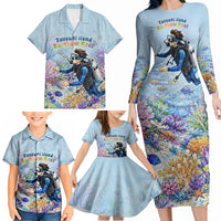 Fiji Taveuni Rainbow Reef Family Matching Long Sleeve Bodycon Dress and Hawaiian Shirt Scuba Diver Vibrant Undersea Coral Garden Watercolor