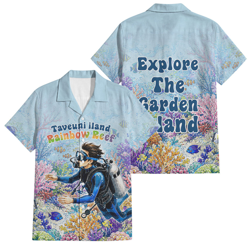 Fiji Taveuni Rainbow Reef Family Matching Tank Maxi Dress and Hawaiian Shirt Scuba Diver Vibrant Undersea Coral Garden Watercolor