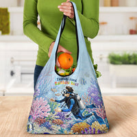 Fiji Taveuni Rainbow Reef Grocery Bag Scuba Diver Vibrant Undersea Coral Garden Watercolor