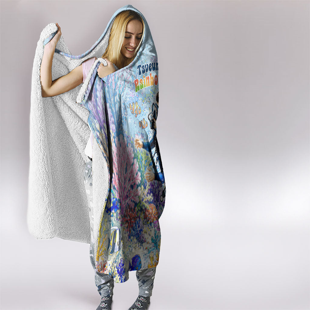 Fiji Taveuni Rainbow Reef Hooded Blanket Scuba Diver Vibrant Undersea Coral Garden Watercolor