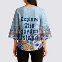 Fiji Taveuni Rainbow Reef Kimono Sleeve Blouse Scuba Diver Vibrant Undersea Coral Garden Watercolor
