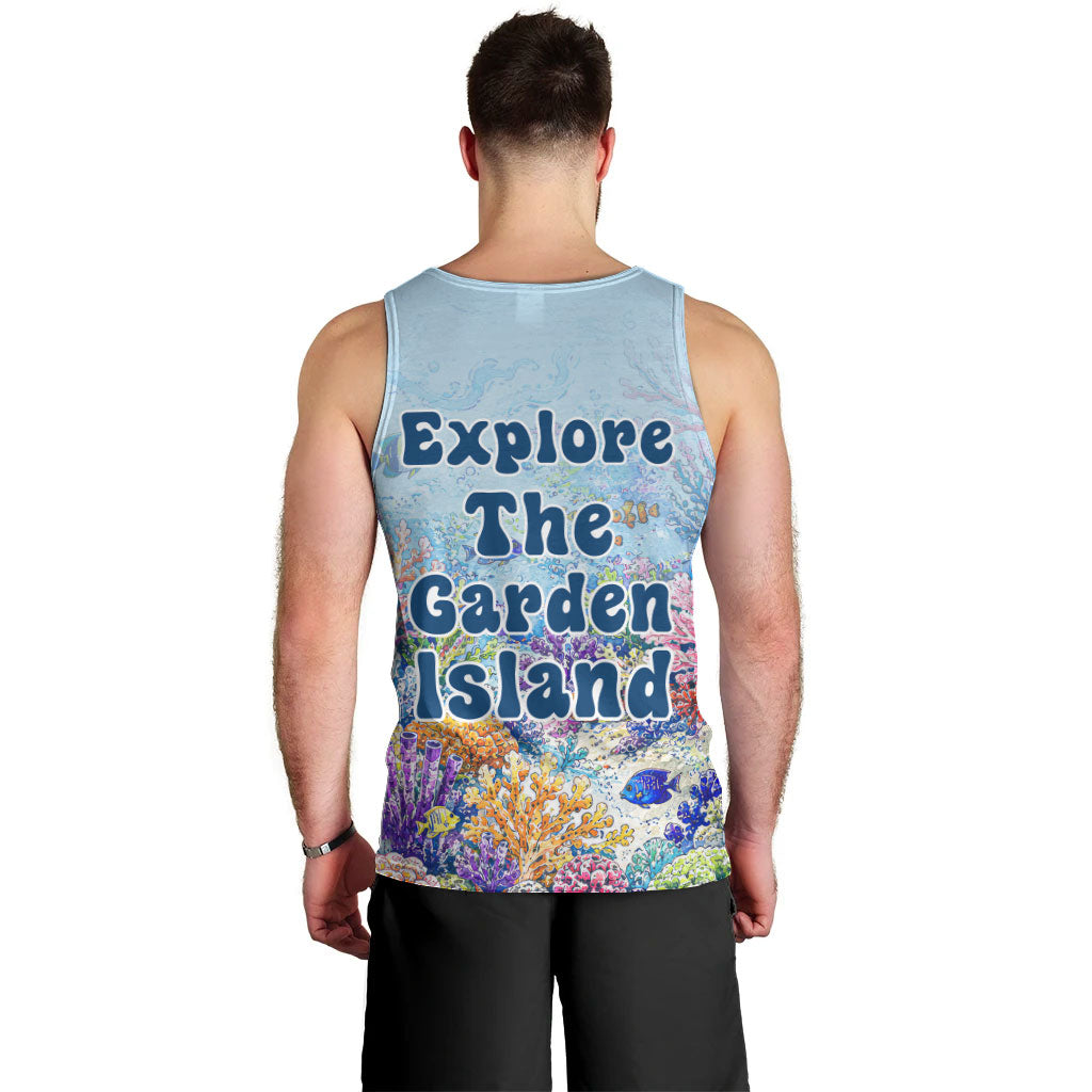 Fiji Taveuni Rainbow Reef Men Tank Top Scuba Diver Vibrant Undersea Coral Garden Watercolor