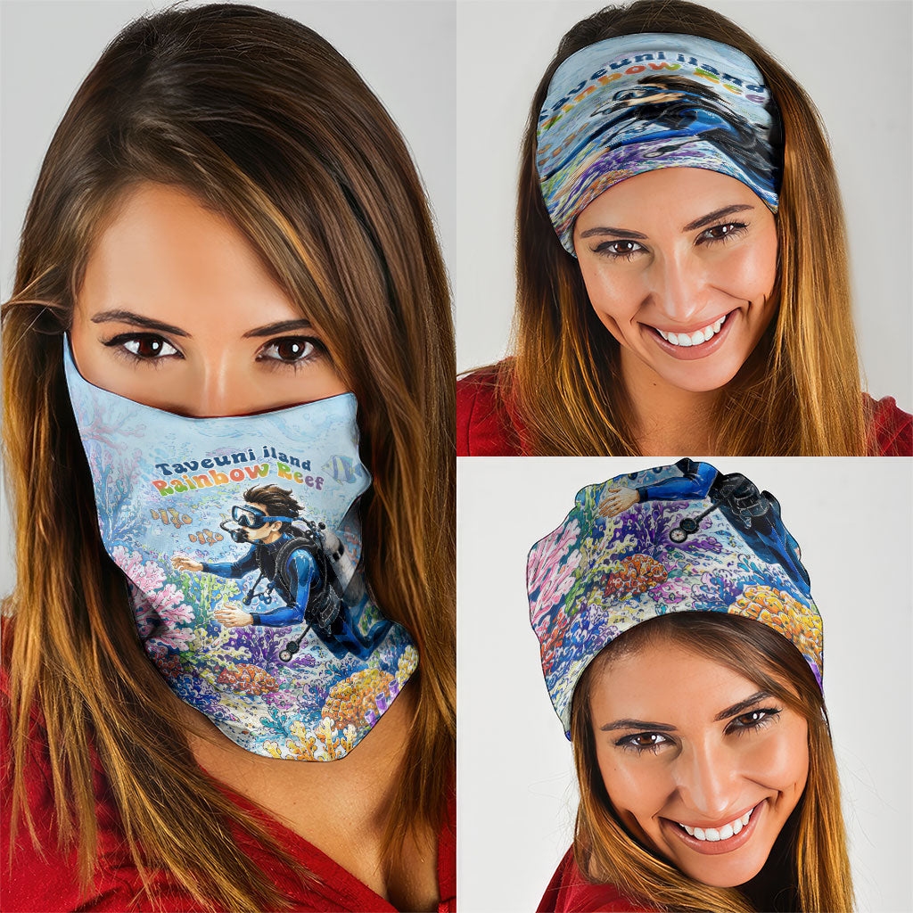 Fiji Taveuni Rainbow Reef Neck Gaiter Scuba Diver Vibrant Undersea Coral Garden Watercolor