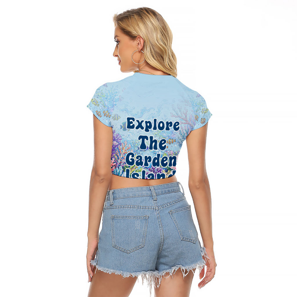 Fiji Taveuni Rainbow Reef Raglan Cropped T Shirt Scuba Diver Vibrant Undersea Coral Garden Watercolor