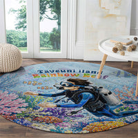 Fiji Taveuni Rainbow Reef Round Carpet Scuba Diver Vibrant Undersea Coral Garden Watercolor