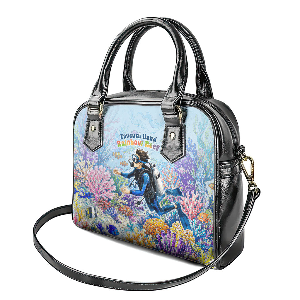Fiji Taveuni Rainbow Reef Shoulder Handbag Scuba Diver Vibrant Undersea Coral Garden Watercolor