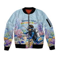 Fiji Taveuni Rainbow Reef Sleeve Zip Bomber Jacket Scuba Diver Vibrant Undersea Coral Garden Watercolor