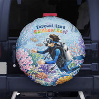 Fiji Taveuni Rainbow Reef Spare Tire Cover Scuba Diver Vibrant Undersea Coral Garden Watercolor