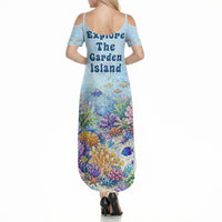 Fiji Taveuni Rainbow Reef Summer Maxi Dress Scuba Diver Vibrant Undersea Coral Garden Watercolor