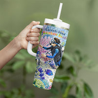 Fiji Taveuni Rainbow Reef Tumbler With Handle Scuba Diver Vibrant Undersea Coral Garden Watercolor