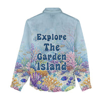 Fiji Taveuni Rainbow Reef Women Casual Shirt Scuba Diver Vibrant Undersea Coral Garden Watercolor