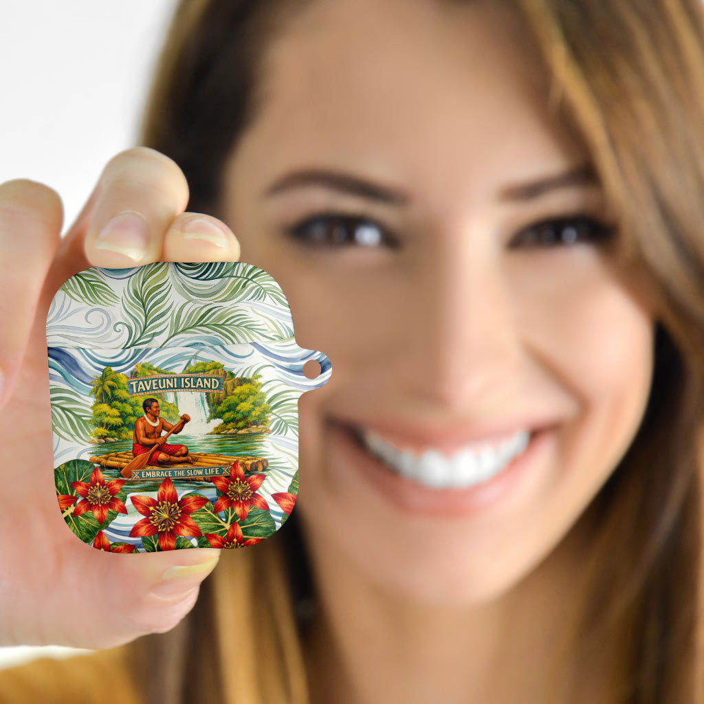 Fiji Taveuni Island Dateline Crossing AirPods Case Tropical Cultural Landscape With Tagimoucia Floral Pattern