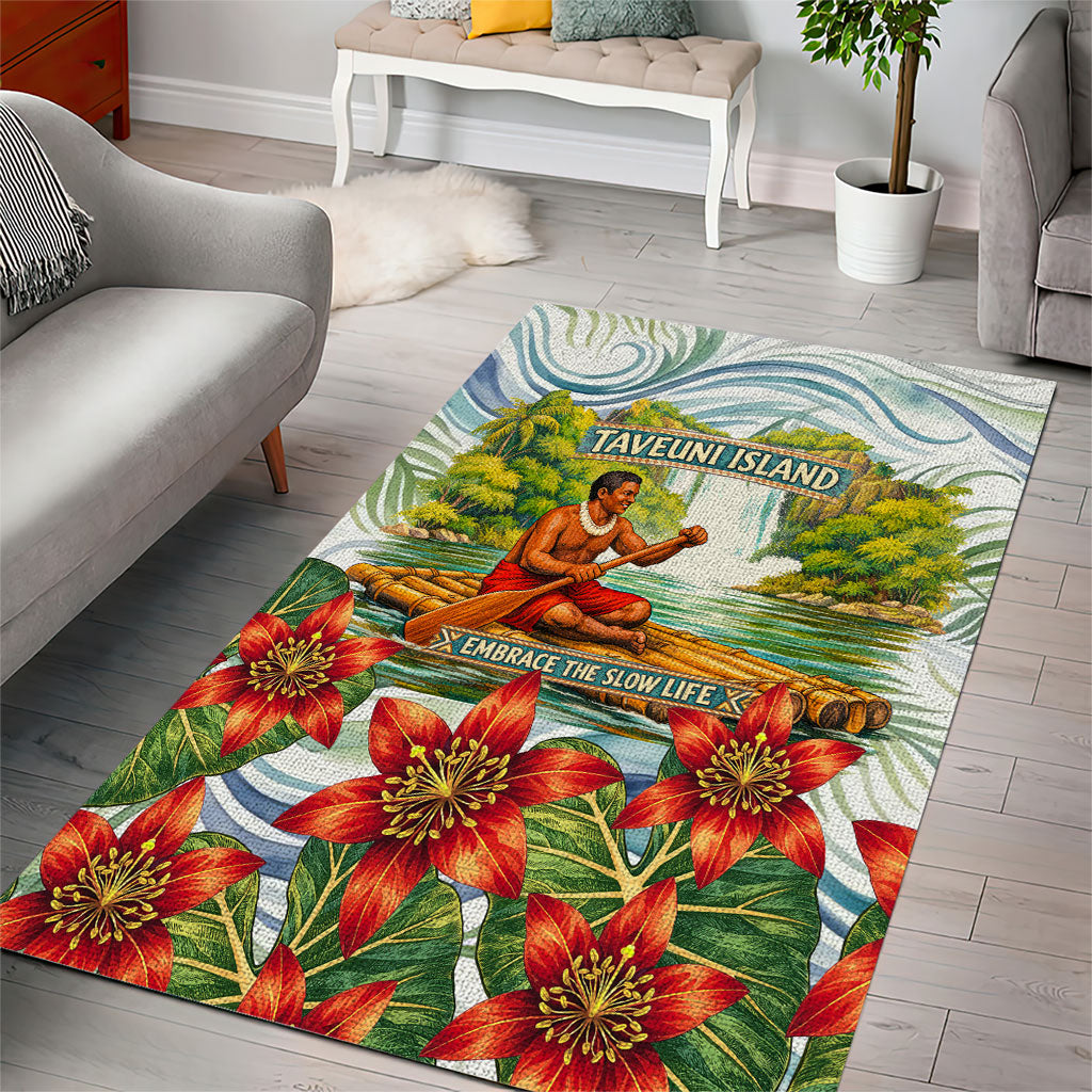 Fiji Taveuni Island Dateline Crossing Area Rug Tropical Cultural Landscape With Tagimoucia Floral Pattern