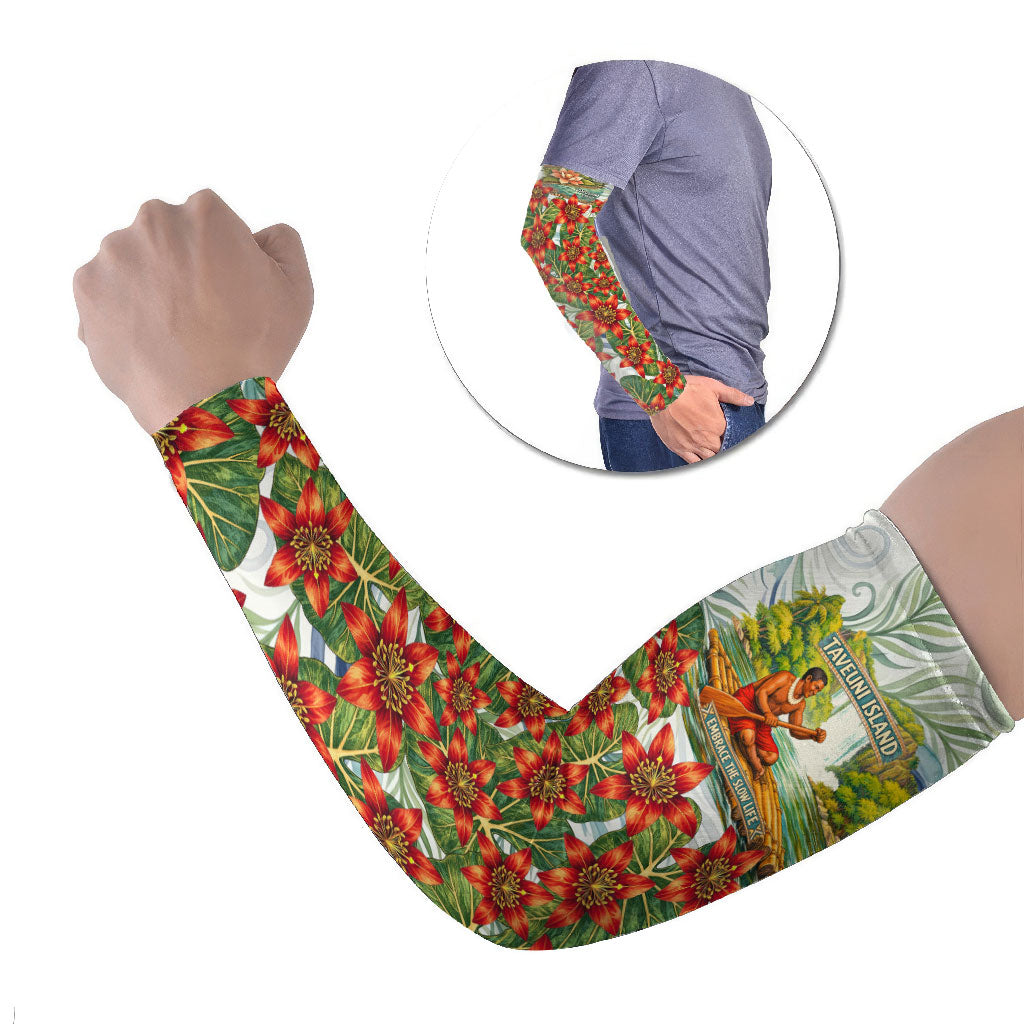 Fiji Taveuni Island Dateline Crossing Arm Sleeves Tropical Cultural Landscape With Tagimoucia Floral Pattern