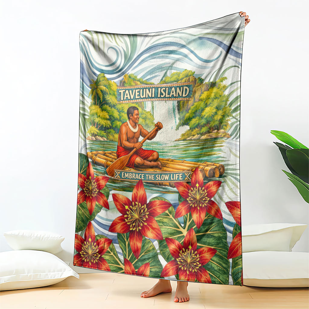 Fiji Taveuni Island Dateline Crossing Blanket Tropical Cultural Landscape With Tagimoucia Floral Pattern