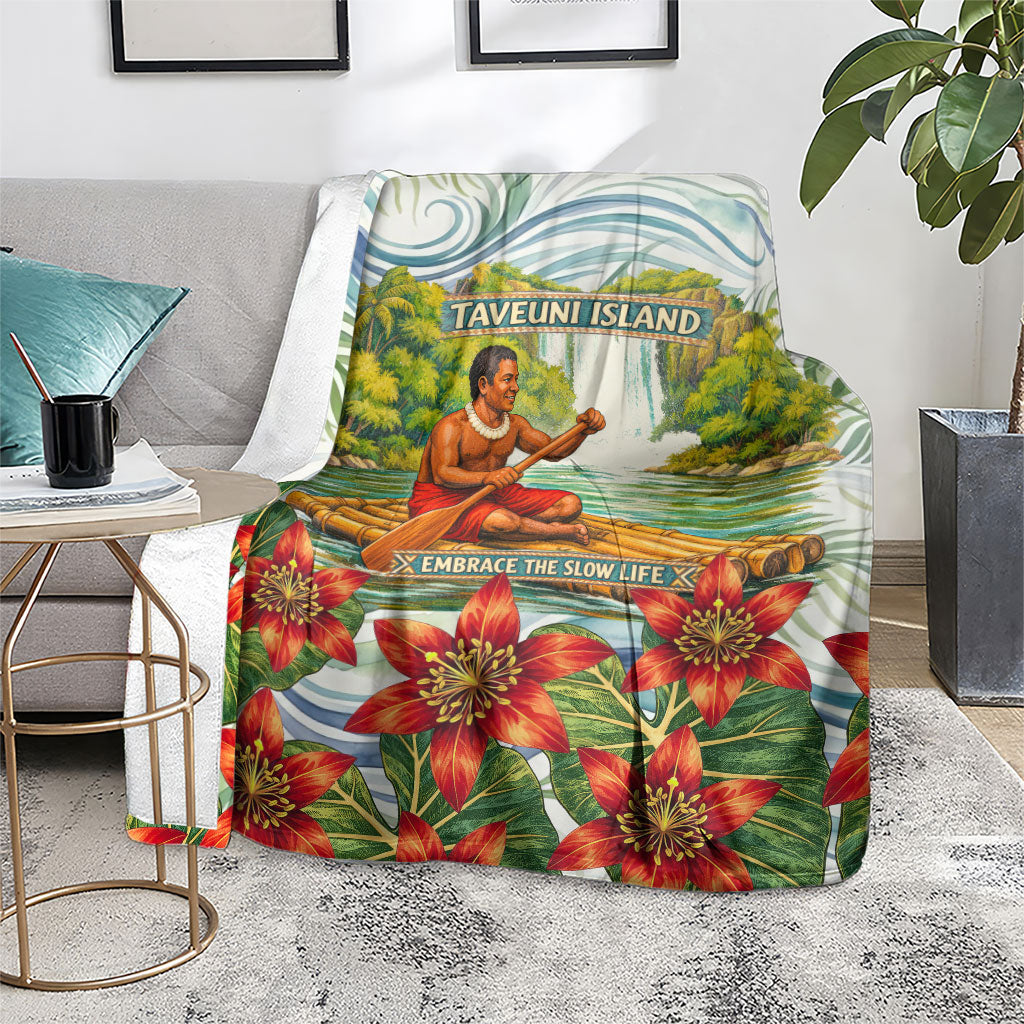 Fiji Taveuni Island Dateline Crossing Blanket Tropical Cultural Landscape With Tagimoucia Floral Pattern
