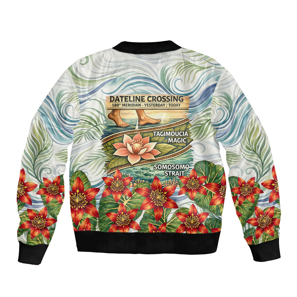 Fiji Taveuni Island Dateline Crossing Bomber Jacket Tropical Cultural Landscape With Tagimoucia Floral Pattern