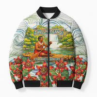 Fiji Taveuni Island Dateline Crossing Bomber Puffer Jacket Tropical Cultural Landscape With Tagimoucia Floral Pattern