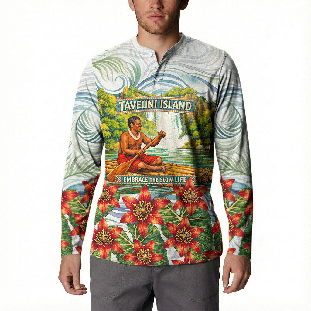 Fiji Taveuni Island Dateline Crossing Button Sweatshirt Tropical Cultural Landscape With Tagimoucia Floral Pattern