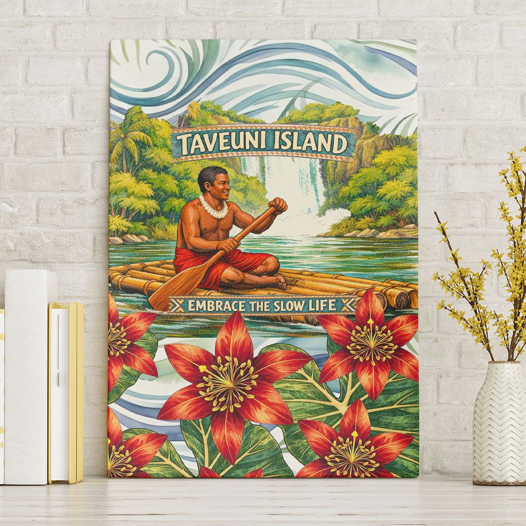Fiji Taveuni Island Dateline Crossing Canvas Wall Art Tropical Cultural Landscape With Tagimoucia Floral Pattern
