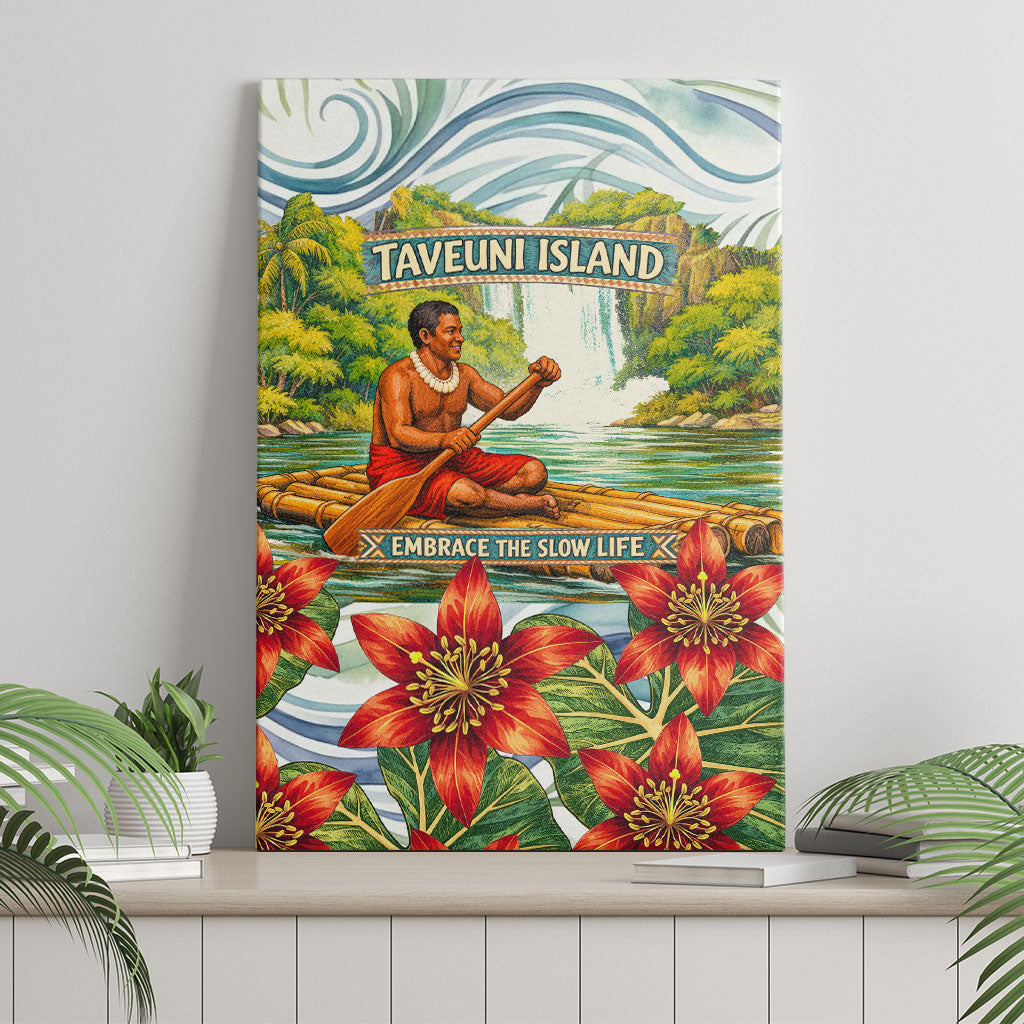 Fiji Taveuni Island Dateline Crossing Canvas Wall Art Tropical Cultural Landscape With Tagimoucia Floral Pattern