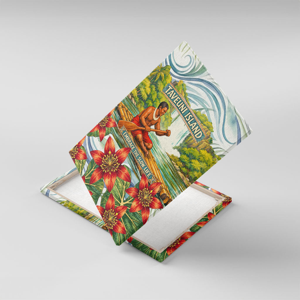 Fiji Taveuni Island Dateline Crossing Canvas Wall Art Tropical Cultural Landscape With Tagimoucia Floral Pattern