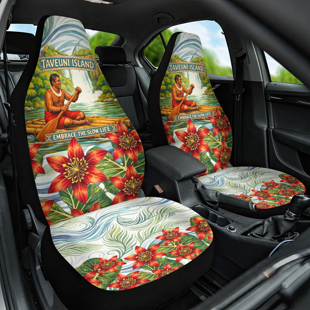 Fiji Taveuni Island Dateline Crossing Car Seat Cover Tropical Cultural Landscape With Tagimoucia Floral Pattern