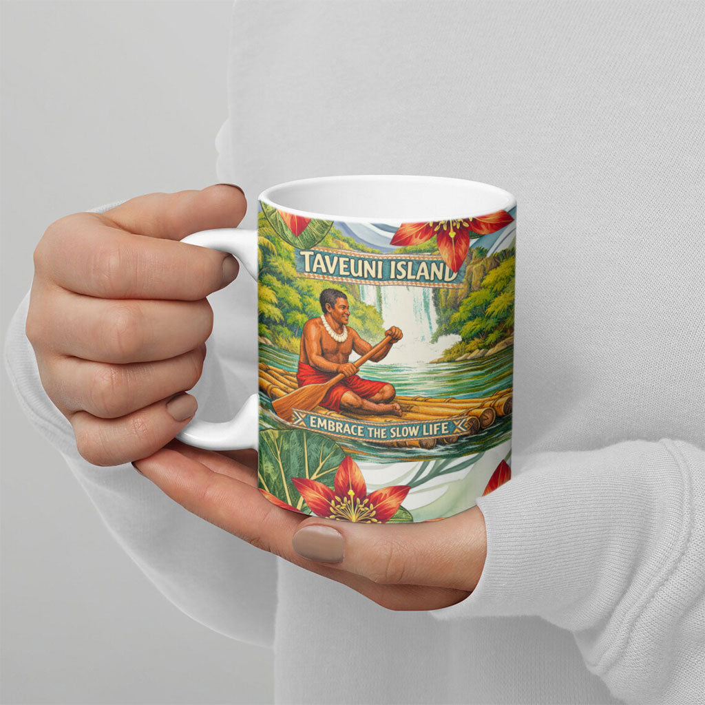 Fiji Taveuni Island Dateline Crossing Ceramic Mug Tropical Cultural Landscape With Tagimoucia Floral Pattern