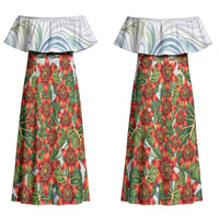 Fiji Taveuni Island Dateline Crossing Couples Matching Off Shoulder Maxi Dress and Hawaiian Shirt Tropical Cultural Landscape With Tagimoucia Floral Pattern