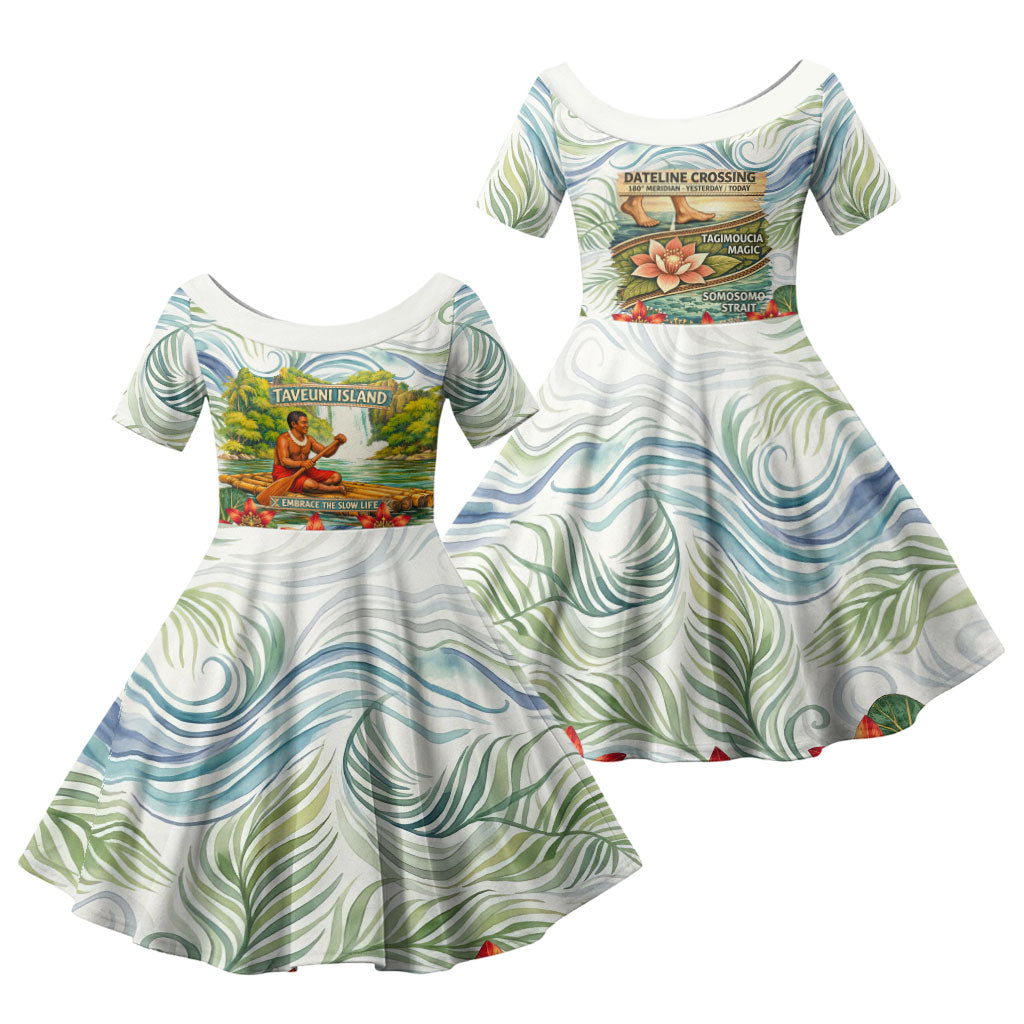 Fiji Taveuni Island Dateline Crossing Family Matching Off Shoulder Maxi Dress and Hawaiian Shirt Tropical Cultural Landscape With Tagimoucia Floral Pattern