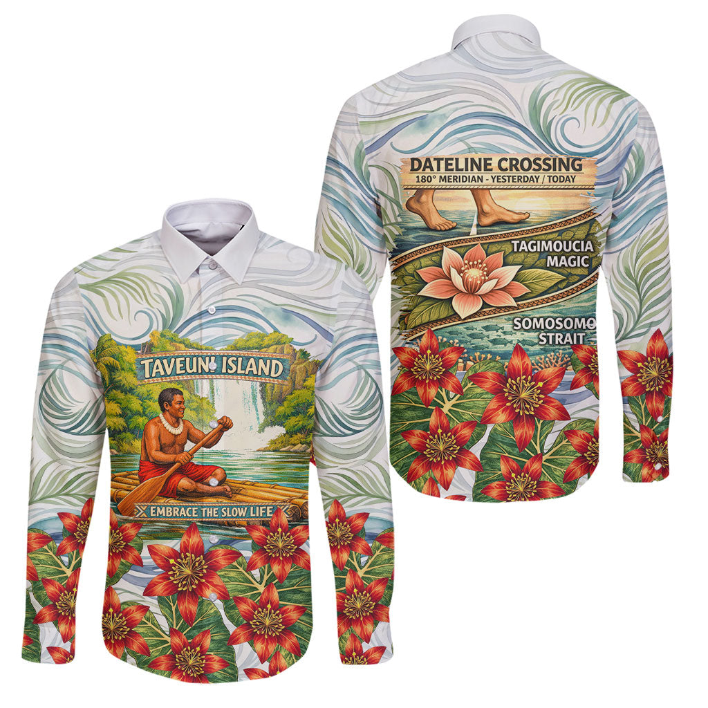 Fiji Taveuni Island Dateline Crossing Family Matching Puletasi and Hawaiian Shirt Tropical Cultural Landscape With Tagimoucia Floral Pattern