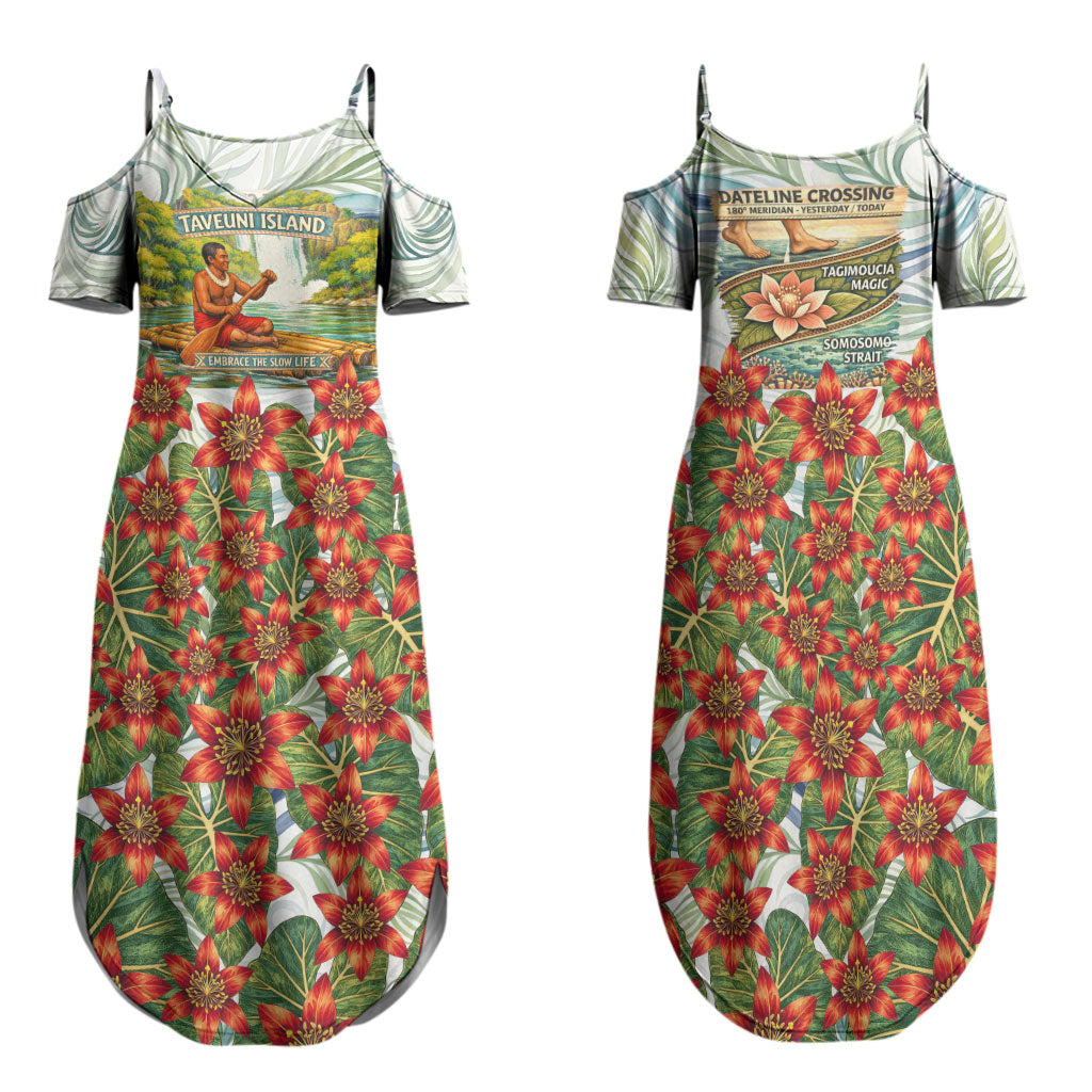 Fiji Taveuni Island Dateline Crossing Family Matching Summer Maxi Dress and Hawaiian Shirt Tropical Cultural Landscape With Tagimoucia Floral Pattern