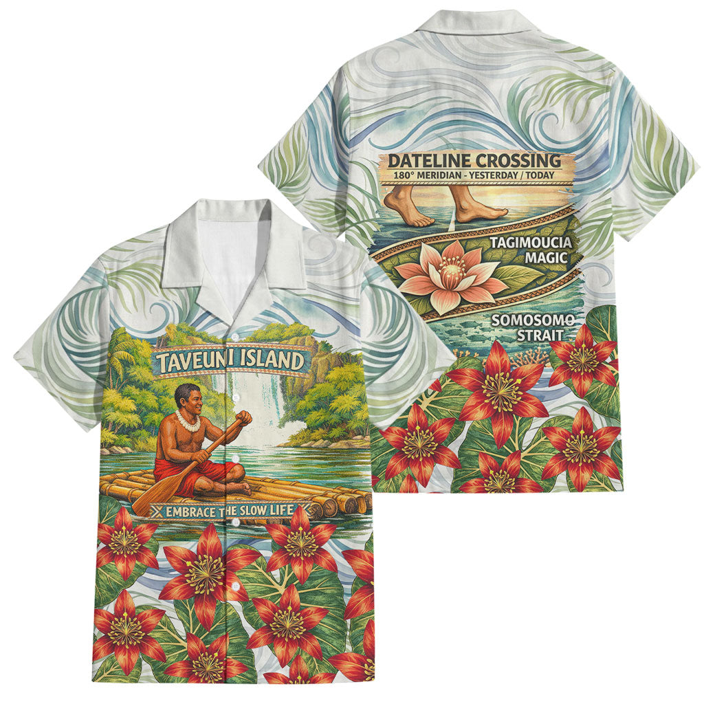 Fiji Taveuni Island Dateline Crossing Family Matching Summer Maxi Dress and Hawaiian Shirt Tropical Cultural Landscape With Tagimoucia Floral Pattern