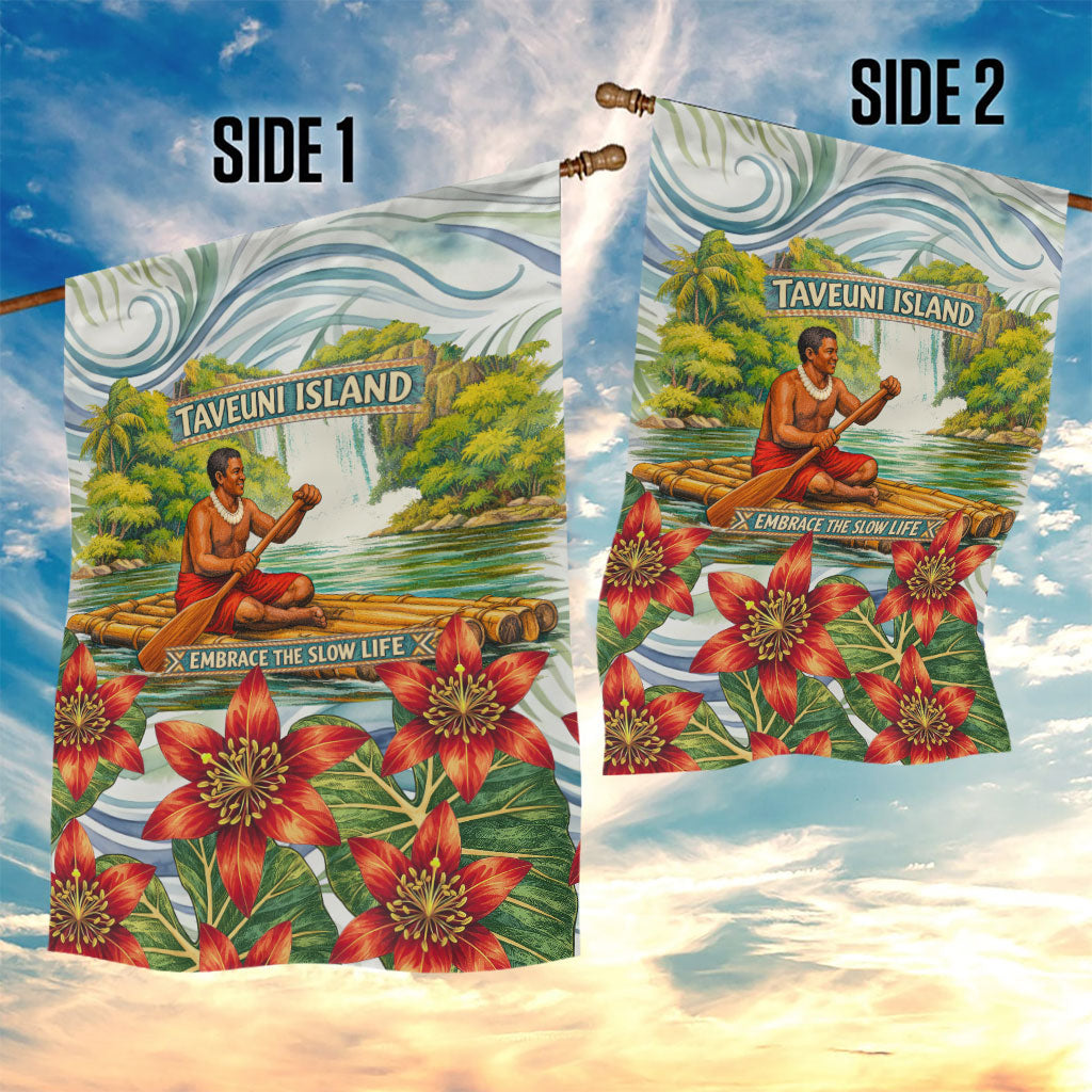 Fiji Taveuni Island Dateline Crossing Garden Flag Tropical Cultural Landscape With Tagimoucia Floral Pattern