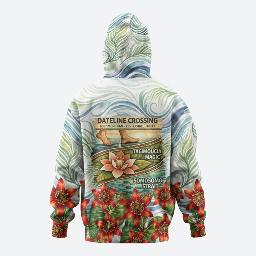 Fiji Taveuni Island Dateline Crossing Hoodie Tropical Cultural Landscape With Tagimoucia Floral Pattern