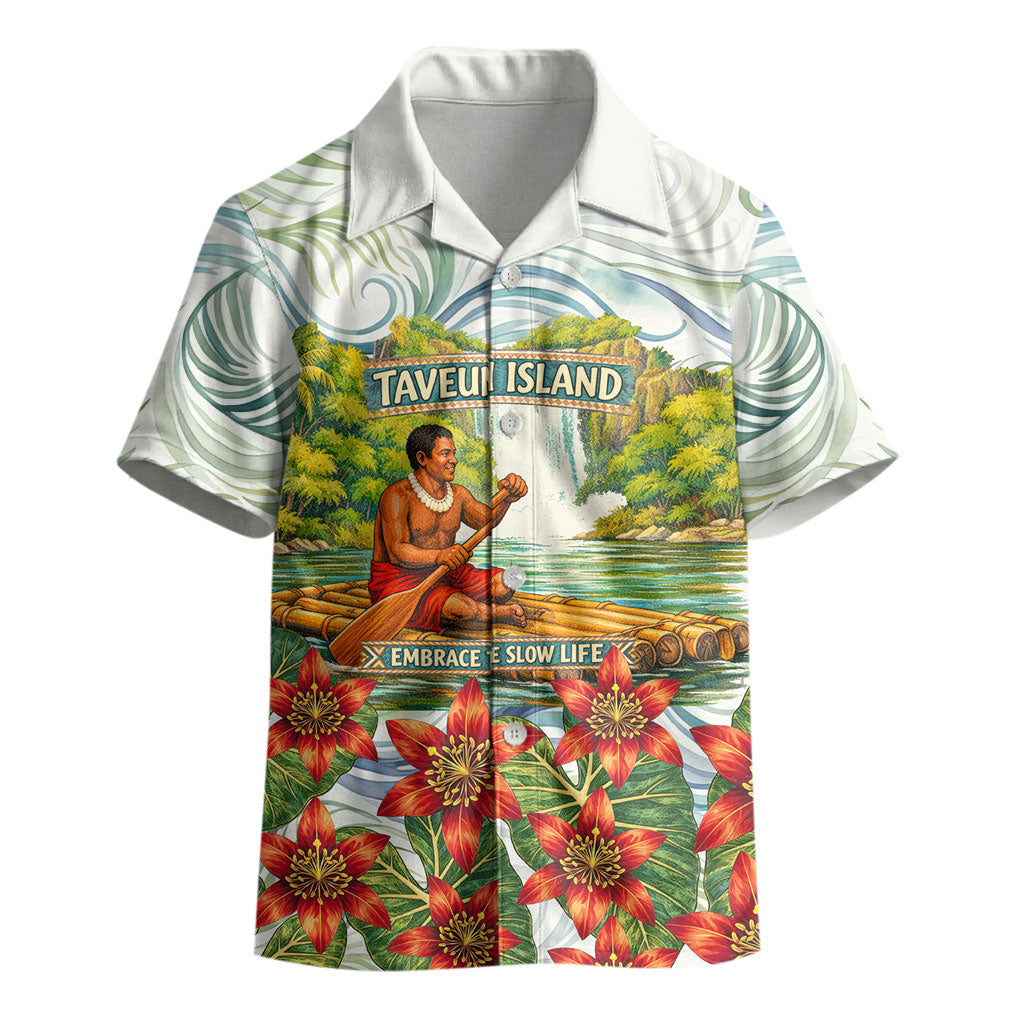 Fiji Taveuni Island Dateline Crossing Kid Hawaiian Shirt Tropical Cultural Landscape With Tagimoucia Floral Pattern