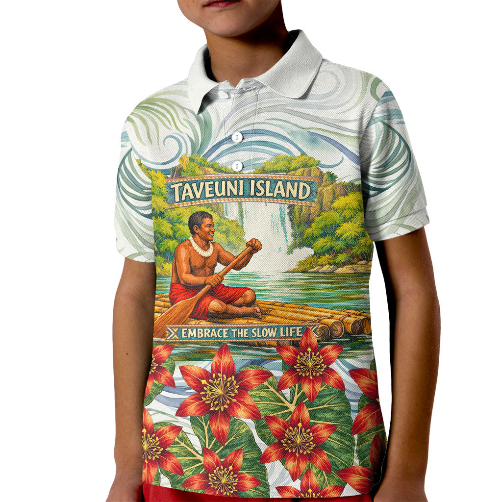 Fiji Taveuni Island Dateline Crossing Kid Polo Shirt Tropical Cultural Landscape With Tagimoucia Floral Pattern