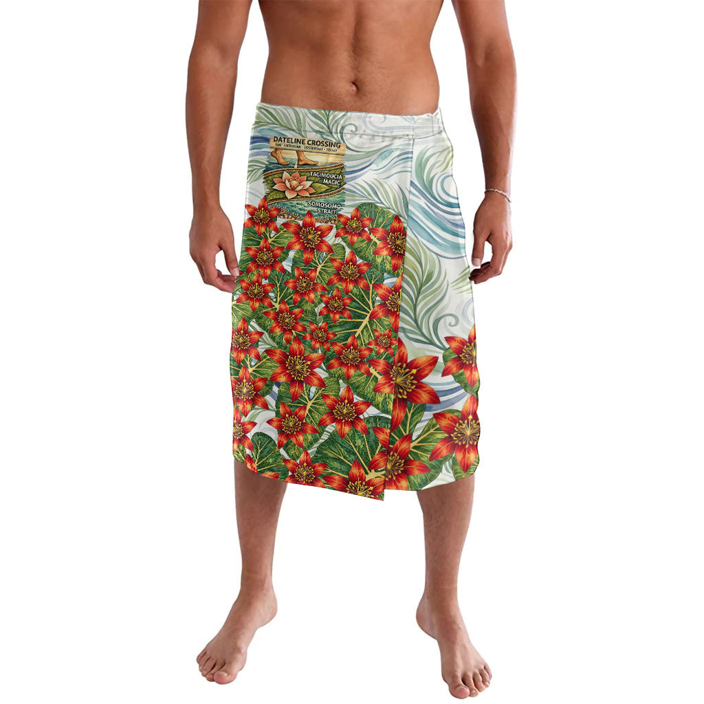 Fiji Taveuni Island Dateline Crossing Lavalava Tropical Cultural Landscape With Tagimoucia Floral Pattern TS04 White Green - Polynesian Pride