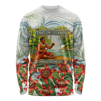 Fiji Taveuni Island Dateline Crossing Long Sleeve Shirt Tropical Cultural Landscape With Tagimoucia Floral Pattern