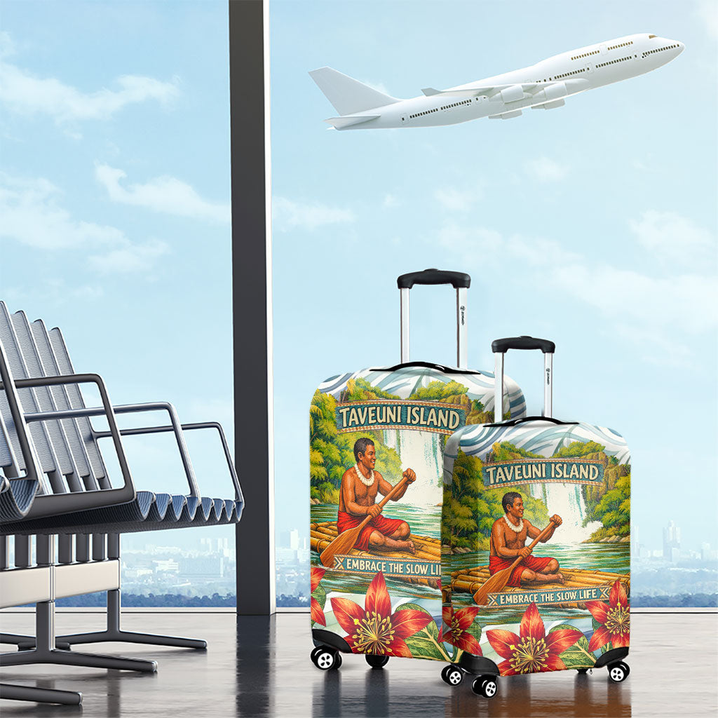 Fiji Taveuni Island Dateline Crossing Luggage Cover Tropical Cultural Landscape With Tagimoucia Floral Pattern