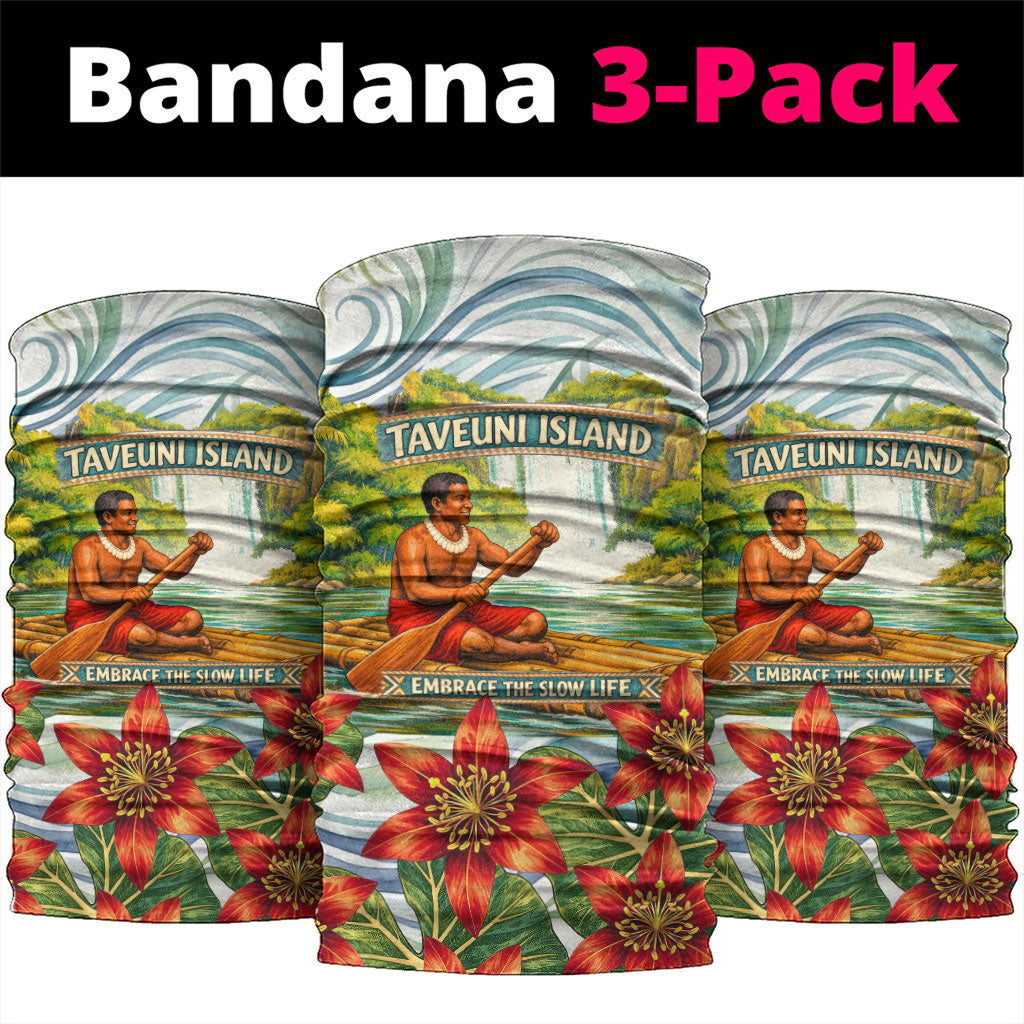 Fiji Taveuni Island Dateline Crossing Neck Gaiter Tropical Cultural Landscape With Tagimoucia Floral Pattern
