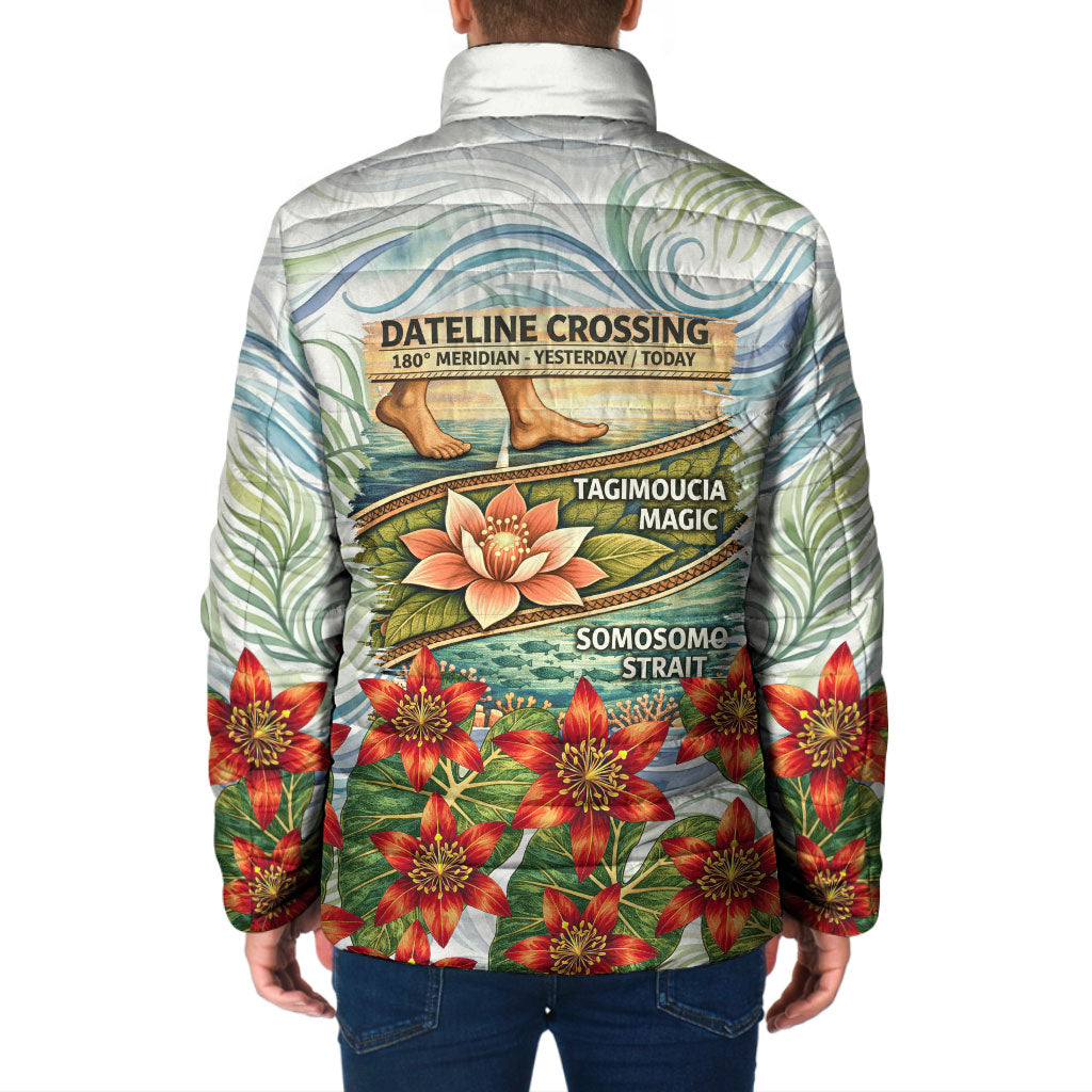 Fiji Taveuni Island Dateline Crossing Padded Jacket Tropical Cultural Landscape With Tagimoucia Floral Pattern