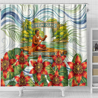Fiji Taveuni Island Dateline Crossing Shower Curtain Tropical Cultural Landscape With Tagimoucia Floral Pattern