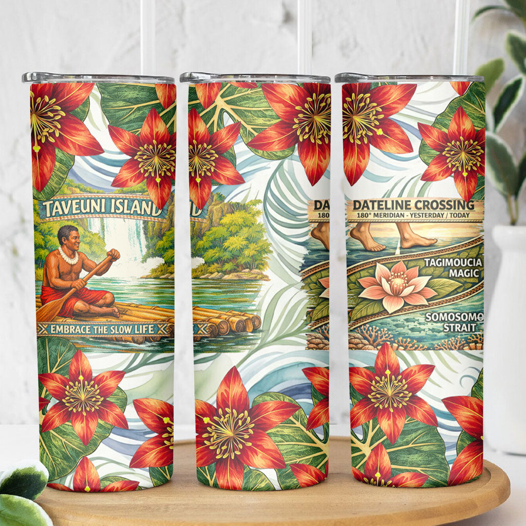 Fiji Taveuni Island Dateline Crossing Skinny Tumbler Tropical Cultural Landscape With Tagimoucia Floral Pattern