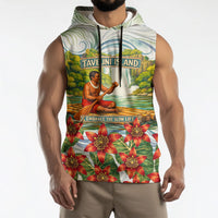 Fiji Taveuni Island Dateline Crossing Sleeveless Hoodie Tropical Cultural Landscape With Tagimoucia Floral Pattern