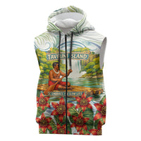 Fiji Taveuni Island Dateline Crossing Sleeveless Zip Hoodie Tropical Cultural Landscape With Tagimoucia Floral Pattern
