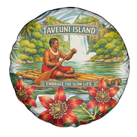 Fiji Taveuni Island Dateline Crossing Spare Tire Cover Tropical Cultural Landscape With Tagimoucia Floral Pattern