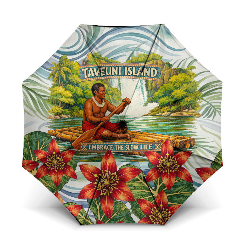 Fiji Taveuni Island Dateline Crossing Umbrella Tropical Cultural Landscape With Tagimoucia Floral Pattern