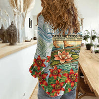 Fiji Taveuni Island Dateline Crossing Women Casual Shirt Tropical Cultural Landscape With Tagimoucia Floral Pattern